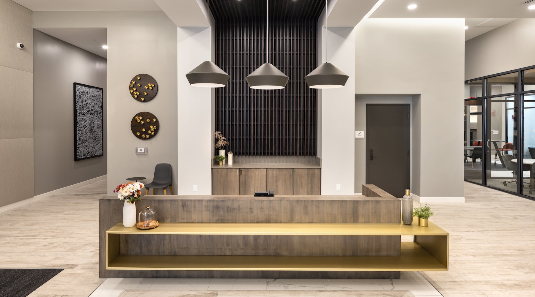 Welcome home lobby with seating and lighting fixtures